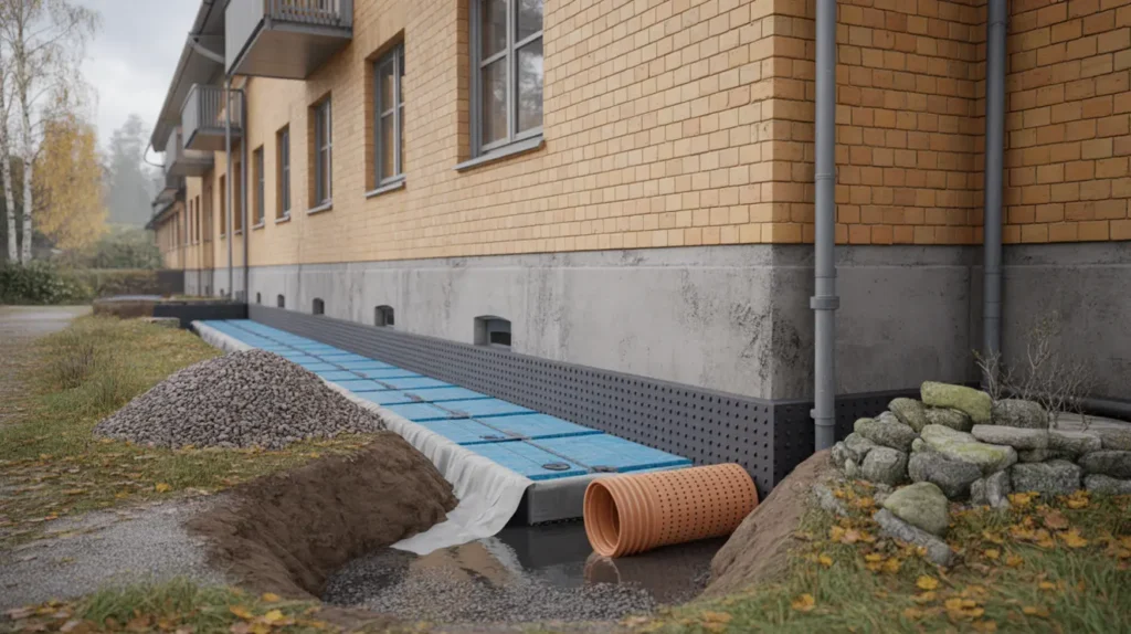 dr nering och grundisolering runt flerbostadshus i ronna s dert lje